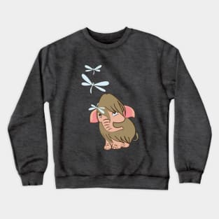 Baby Mammoth playing with dragonflies in blue Crewneck Sweatshirt